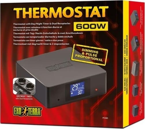 Exo Terra pulssitermostaatti 600 W, päivä/yö, kaksoispistorasiaa varten