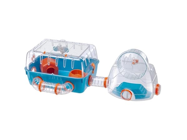 Ferplast COMBI 2 Innovativ Hamsterbur - Tilpasselig Habitat med Ekstern Løbehjul - Interaktivt Transparent Design - Tilbehør, Rør Connect&Play, 79,5x