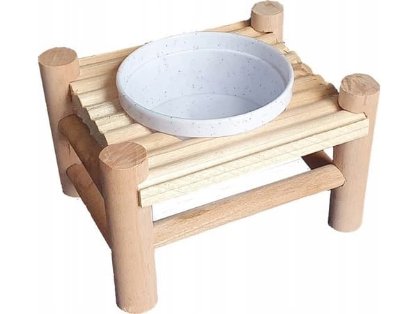 Panama Pet Stand with bowl for rodents and rabbits, wood/plastic, 14x10x8.5cm/150ml