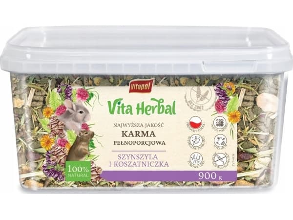 Vita Urte fullfôr for chinchillaer og degus, bøtte, 900g