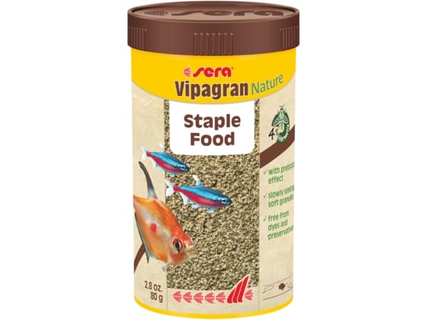 sera Vipagran Nature, Akvariumfisk, Torr fiskmat, Pellets, Vitamin A, Vitamin B1, Vitamin B2, Vitamin C, Vitamin D3, Vitamin E, 41,3%, 5,5%