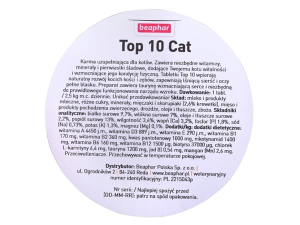 Beaphar TOP 10 Cat vitaminpreparat med taurin för katter 180 tabletter