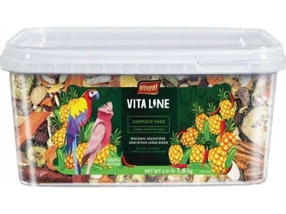Vitapol Vitaline Fullfôr for araer, kakaduer og andre store papegøyer, 1,6 kg bøtte