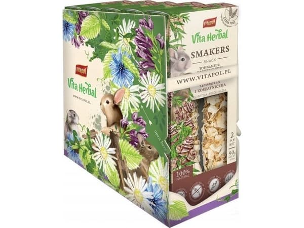 Vitapol Vita Herbal Smakers jordskokk med pastinakk til chinchillaer og degus, 90g, 5 stk. display