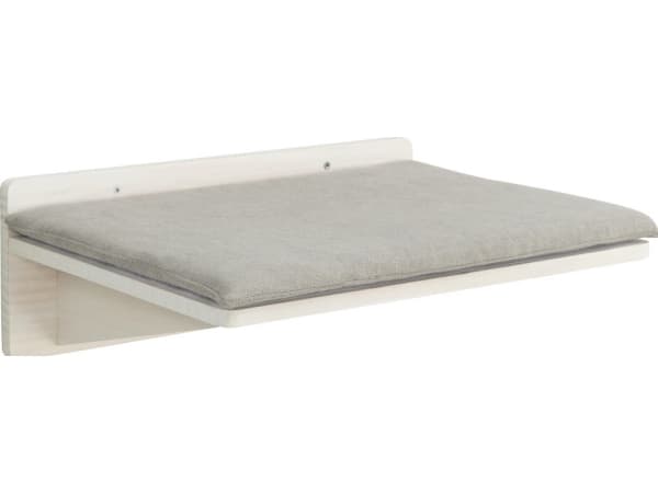Kissa-alusta, seinäkiinnike, valkoinen, puu, 50 x 17,5 x 36,5 cm, tyynyllä varustettuna