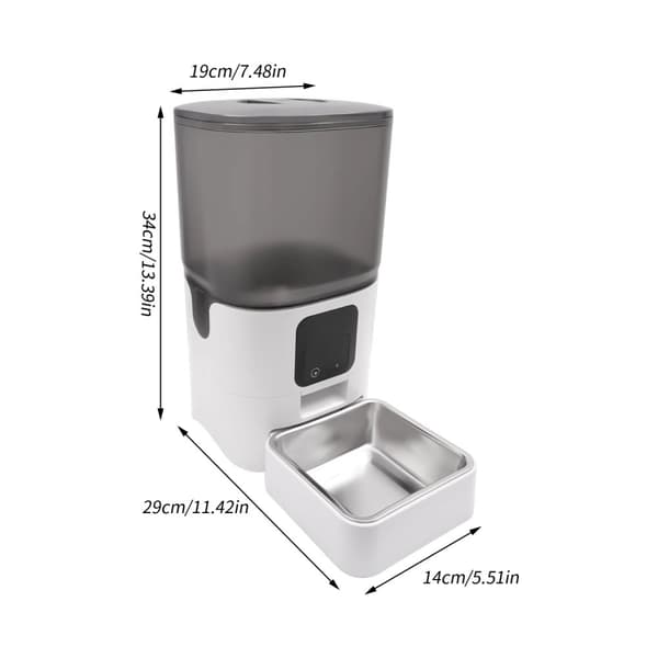 6L Smart Pet Food Dispenser, APP-styrd, LCD-skärm,6 liter, Vit