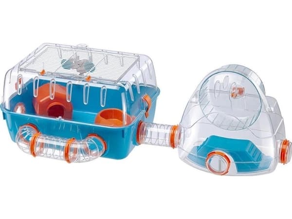 Ferplast COMBI 2 Innovativ Hamsterbur - Tilpasselig Habitat med Ekstern Løbehjul - Interaktivt Transparent Design - Tilbehør, Rør Connect&Play, 79,5x
