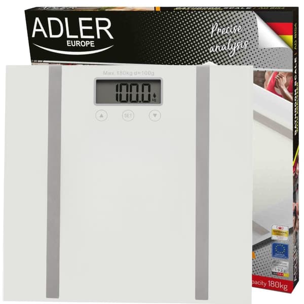 WAGA ŁAZIENKOWA ANALITYCZNA DO 180kg SZKLANA LCD ADLER | AD8154