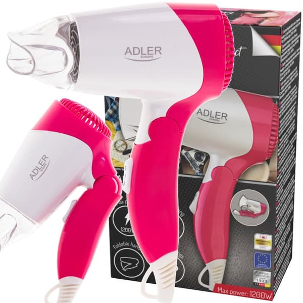 SUSZARKA DO WŁOSÓW TURYSTYCZNA 1200W SKŁADANA RĄCZKA KONCENTRATOR ADLER AD2259 Rosa, Vit