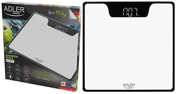 WAGA ŁAZIENKOWA ELEKTRONICZNA LED DO 180kg/100g | ADLER AD8174w