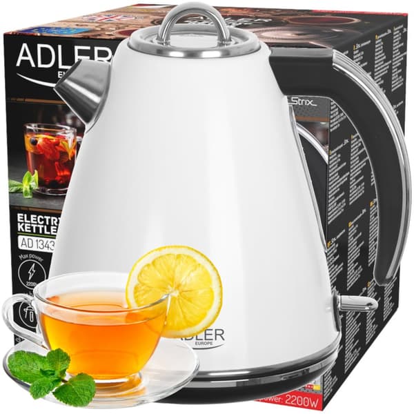 CZAJNIK ELEKTRYCZNY BEZPRZEWODOWY 1,5L/2200W STRIX STALOWY | ADLER AD1343W