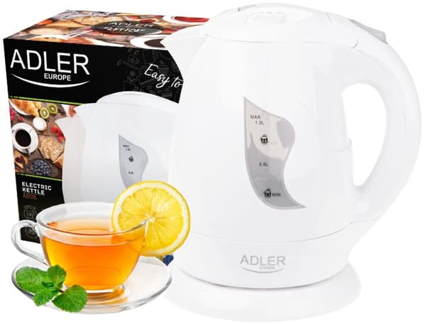CZAJNIK ELEKTRYCZNY BEZPRZEWODOWY 1L/850W PLASTIKOWY ADLER | AD08w