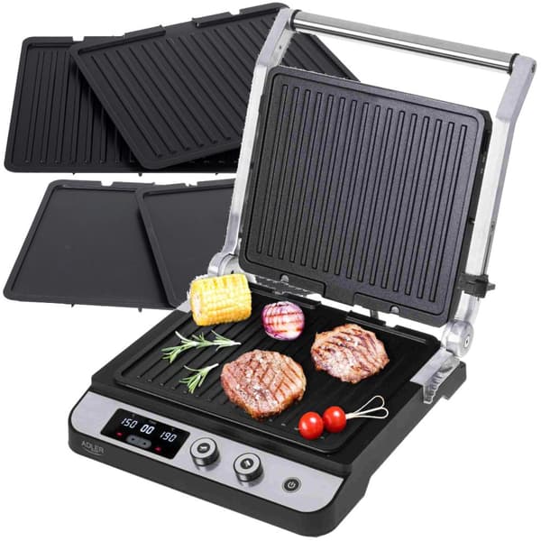 GRILL ELEKTRYCZNY 2w1 3000W OPIEKACZ ROZKŁADANY PŁYTY WYMIENNE ADLER | AD3059