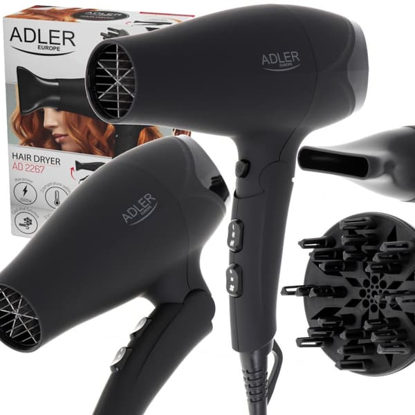 SUSZARKA DO WŁOSÓW SKŁADANA DYFUZOR KONCENTRATOR 2500W ADLER | AD2267 Svart