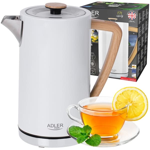 CZAJNIK ELEKTRYCZNY STALOWY BIAŁY ADLER 1,7L/2200W STRIX AD1347