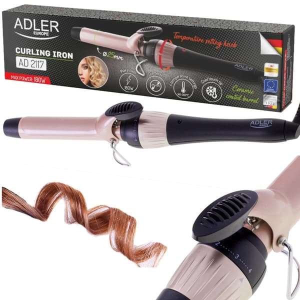 LOKÓWKA DO WŁOSÓW 25mm REGULACJA TEMPERATURY 180W ADLER | AD2117 Svart, Koppar