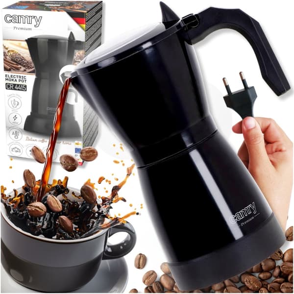 KAWIARKA ELEKTRYCZNA 300ml 6 FILIŻANEK 480W MOKA CZARNA | CAMRY CR4415b