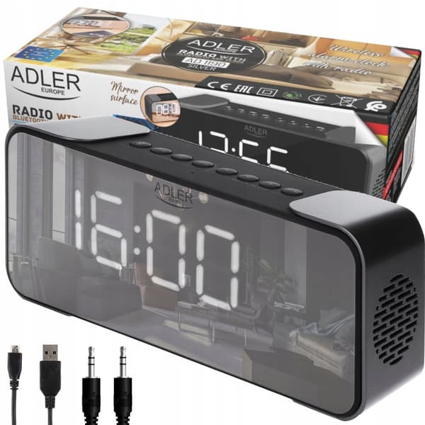 RADIO BUDZIK ZEGAR Z BLUETOOTH USB BEZPRZEWODOWY ADLER | AD1190CR