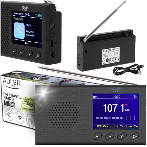 RADIO PRZENOŚNE FM BLUETOTTH ZEGAR ADLER | AD1198