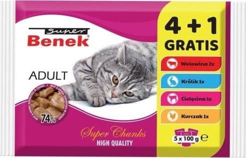 Super Benek Adult - mokra karma dla kota - 4+1 100 g GRATIS!