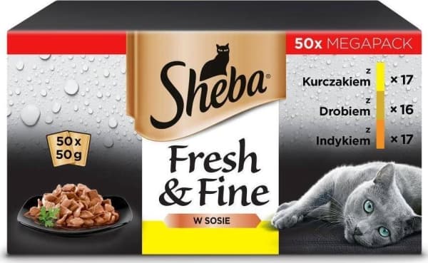 SHEBA påsar i sås med fjäderfämak - våtfoder för katter - 50x50 g