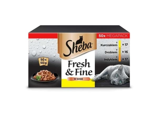 SHEBA påsar i sås med fjäderfämak - våtfoder för katter - 50x50 g