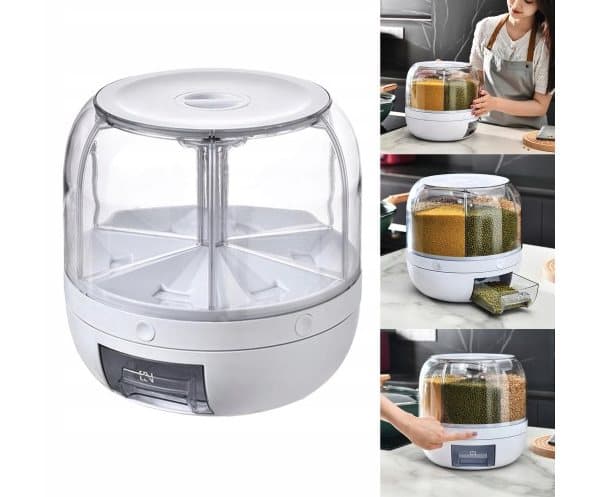 Rotationsdispenser til opbevaring og dispensering af foder og spirer - 6 rum