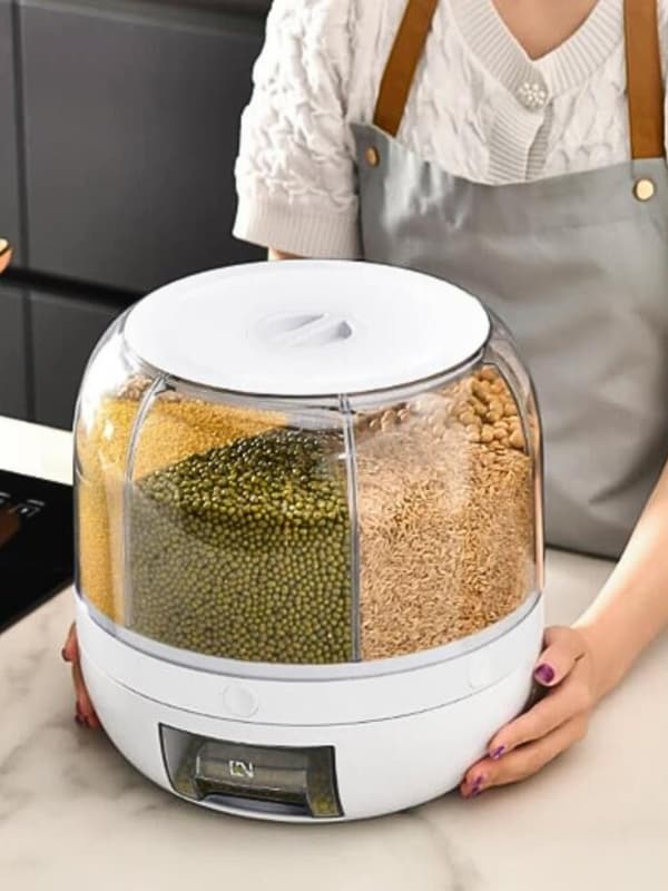 Rotationsdispenser til opbevaring og dispensering af foder og spirer - 6 rum