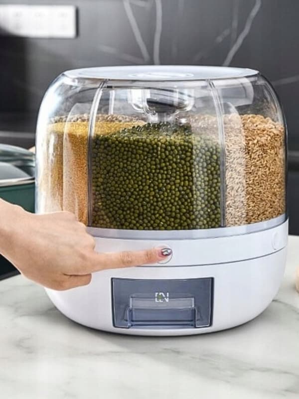 Rotationsdispenser til opbevaring og dispensering af foder og spirer - 6 rum