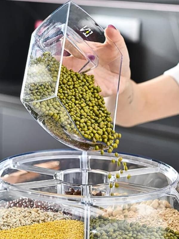 Rotationsdispenser til opbevaring og dispensering af foder og spirer - 6 rum