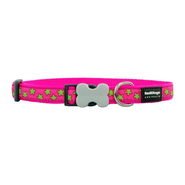 Dog collar Red Dingo STYLE STARS LIME ON HOT PINK 15 mm x 24-36 cm