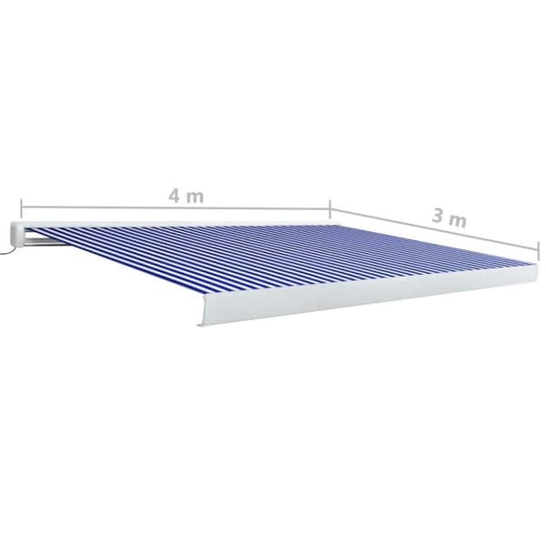 vidaXL Moottoroitu kasettimarkiisi 400x300 cm sininen ja valkoinen