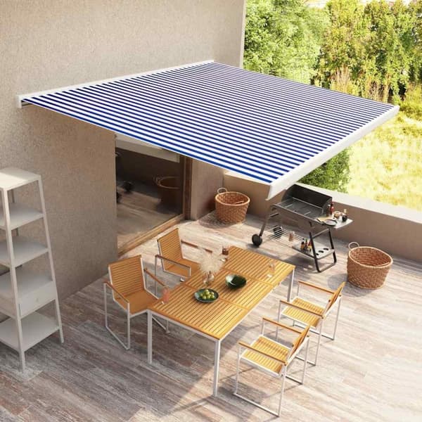 vidaXL Motorisert kassettmarkise 500x300 cm blå og hvit