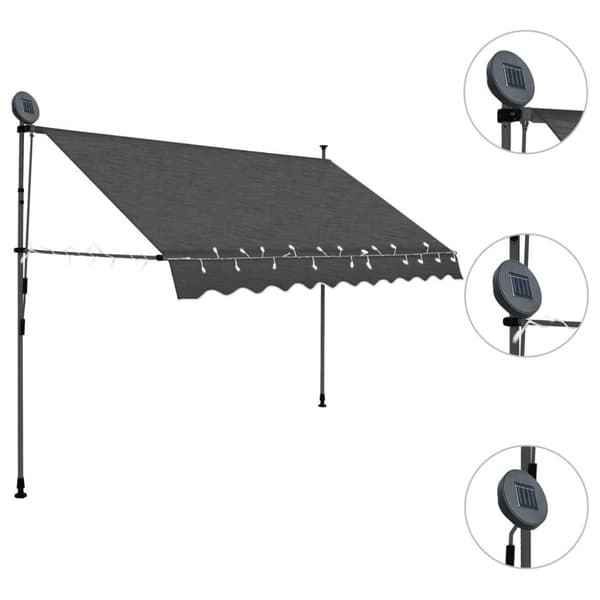 vidaXL markise m. LED-lys manuel betjening 300 cm antracitgrå