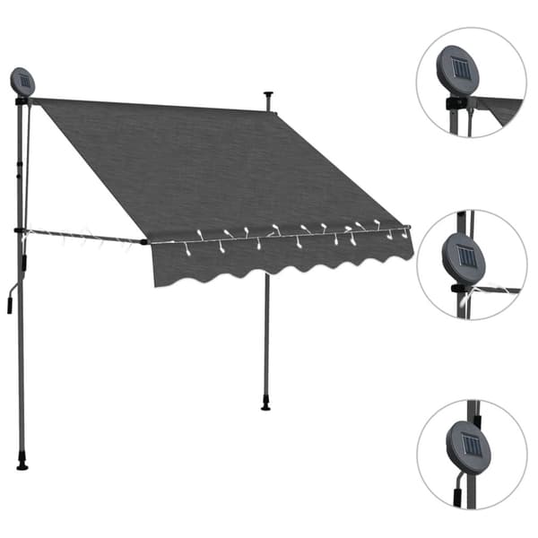 vidaXL Manuell uttrekkbar markise med LED 200 cm antrasitt