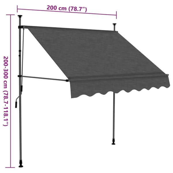 vidaXL Manuell uttrekkbar markise med LED 200 cm antrasitt