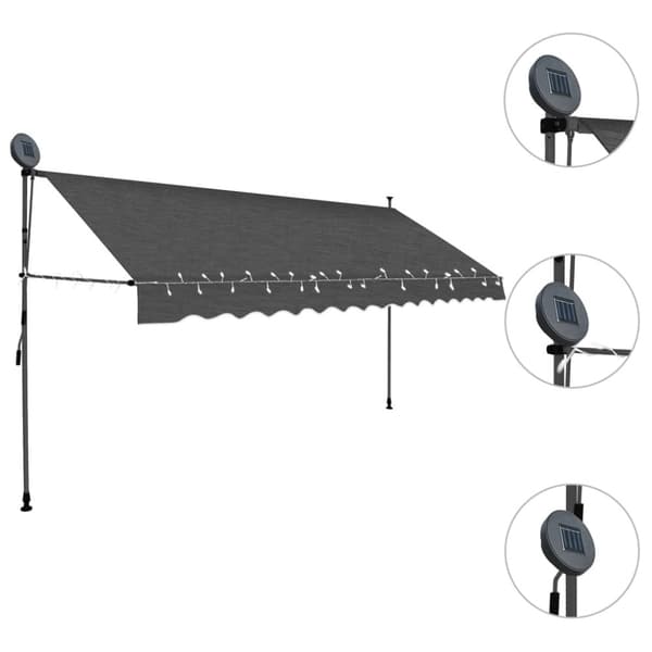 vidaXL Manuell uttrekkbar markise med LED 350 cm antrasitt