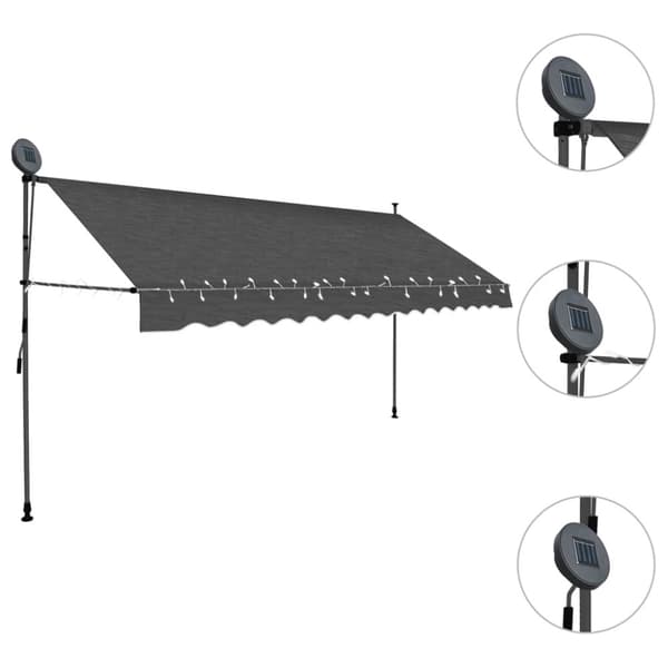 vidaXL Manuell uttrekkbar markise med LED 400 cm antrasitt