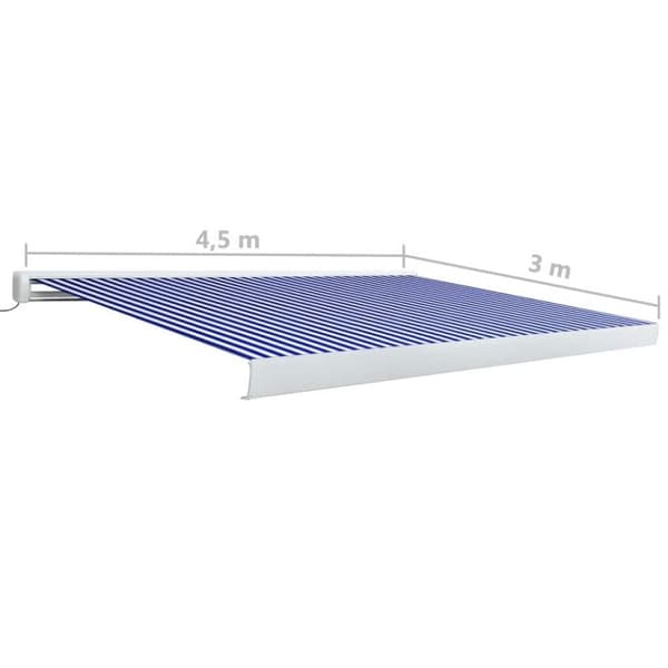 vidaXL Motorisert kassettmarkise 450x300 cm blå og hvit