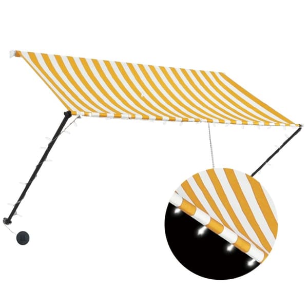 vidaXL Uttrekkbar markise med LED 250x150 cm gul og hvit