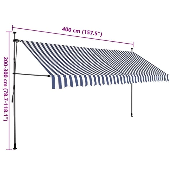 vidaXL Markis manuellt infällbar med LED 400 cm blå och vit