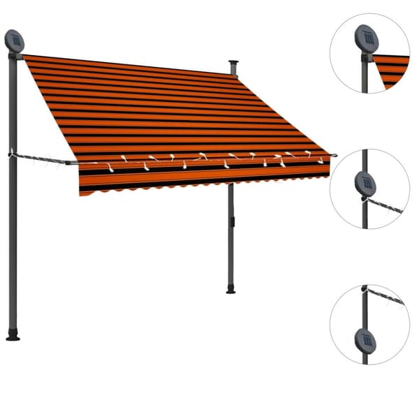 vidaXL Markis manuellt infällbar med LED 200 cm orange och brun