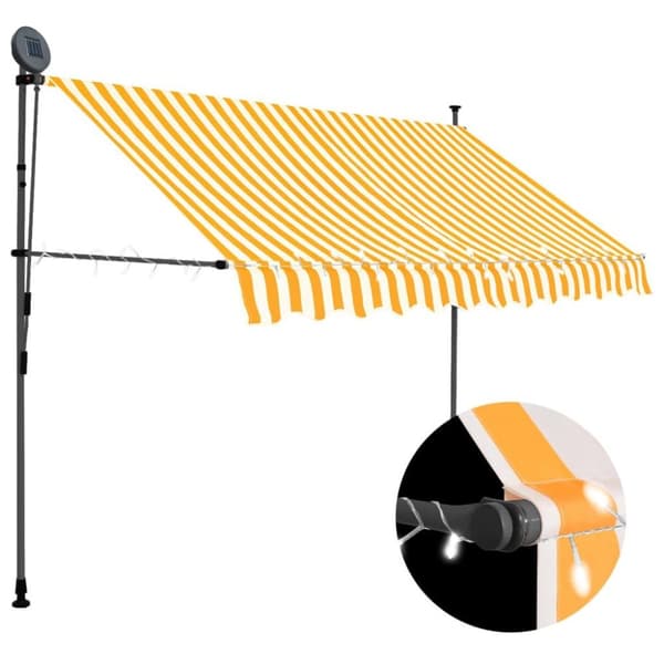 vidaXL Manuell uttrekkbar markise med LED 250 cm hvit og oransje