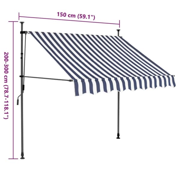 vidaXL Manuell uttrekkbar markise med LED 150 cm blå og hvit