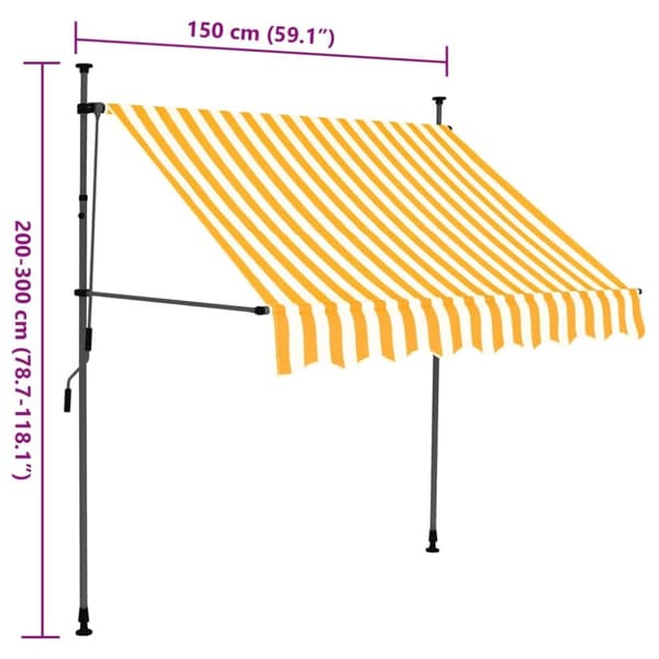 vidaXL Manuell uttrekkbar markise med LED 150 cm hvit og oransje