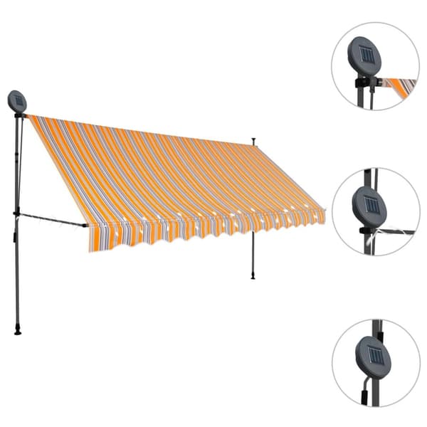vidaXL markise m. LED-lys manuel betjening 400 cm gul og blå