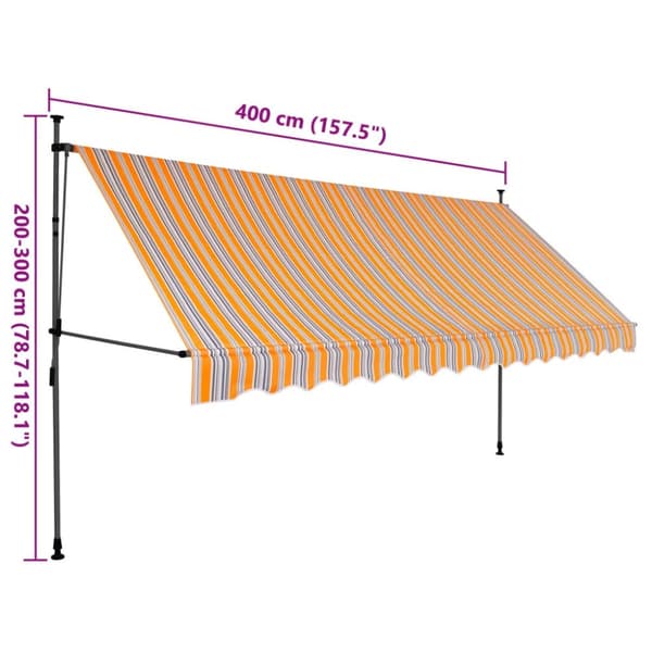 vidaXL markise m. LED-lys manuel betjening 400 cm gul og blå
