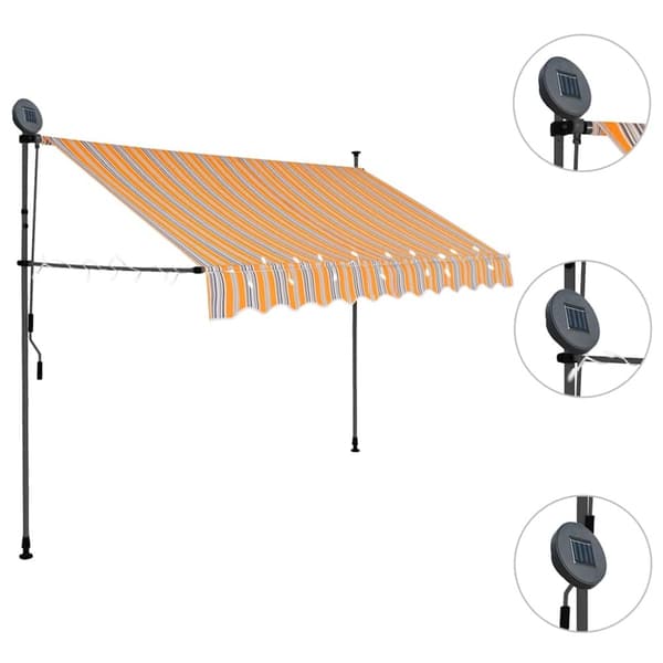 vidaXL Manuell uttrekkbar markise med LED 250 cm gul og blå