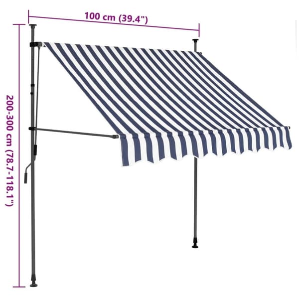 vidaXL Manuell uttrekkbar markise med LED 100 cm blå og hvit