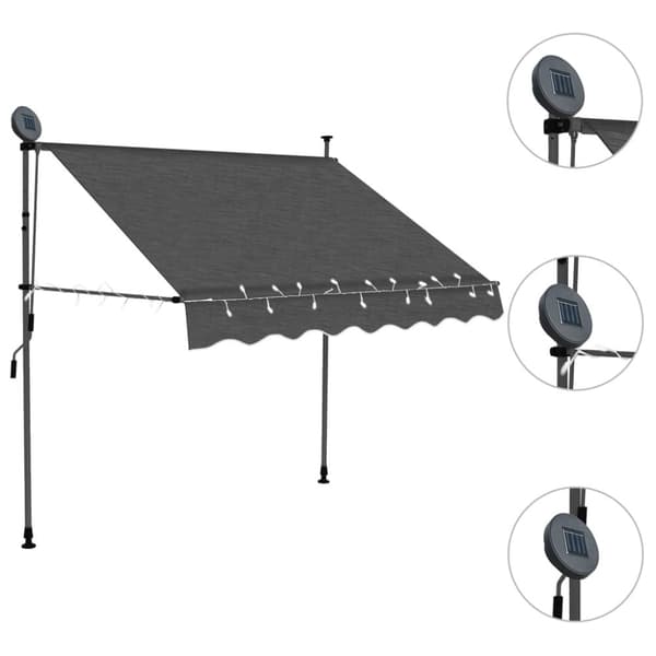 vidaXL markise m. LED-lys manuel betjening 150 cm antracitgrå